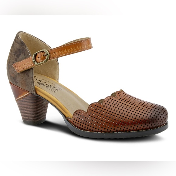 L'ARTISTE PARCHELLE SHOES Spring Step Brown Chunky Heels with Ankle Strap Sz 37 - Picture 1 of 16
